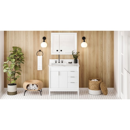 Jeffrey Alexander 36In. White Theodora Vanity, Left Offset, Calacatta Vienna Quartz Vanity Top, Undrmnt Rctngl Bowl VKITTHE36WHCQR